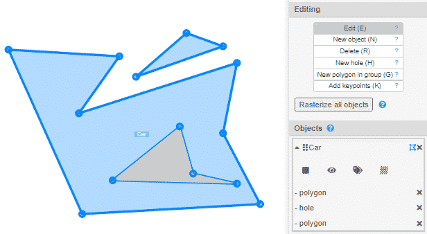 Polygon, hole edit