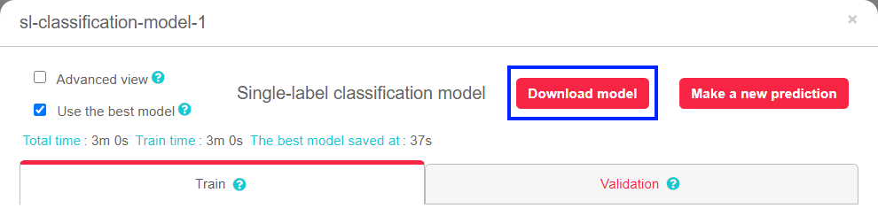 Download model - single-lable classification model