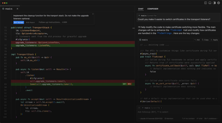 Cursor's interface.