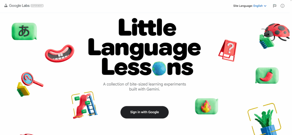 Language learning with Google labs,  we see its menu