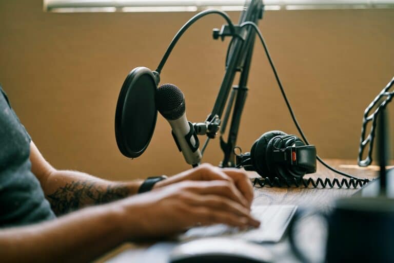Audio equipment for a podcast production. Image credit: Kit via Unsplash, free license
