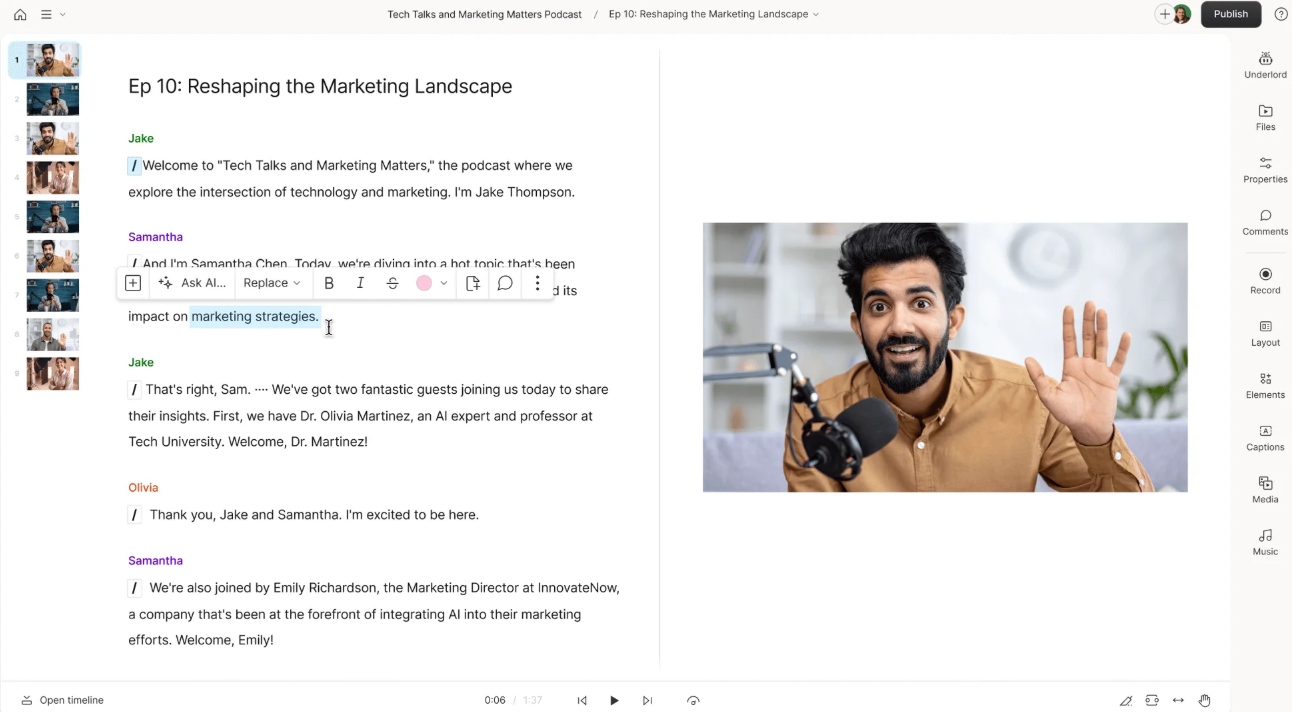 Descript Helps Enhance Audio and Video Editing - SentiSight.ai Paveikslėlis, kuriame yra tekstas, vyras, ekrano kopija, Žmogaus veidas
Dirbtinio intelekto sugeneruotas turinys gali būti neteisingas.