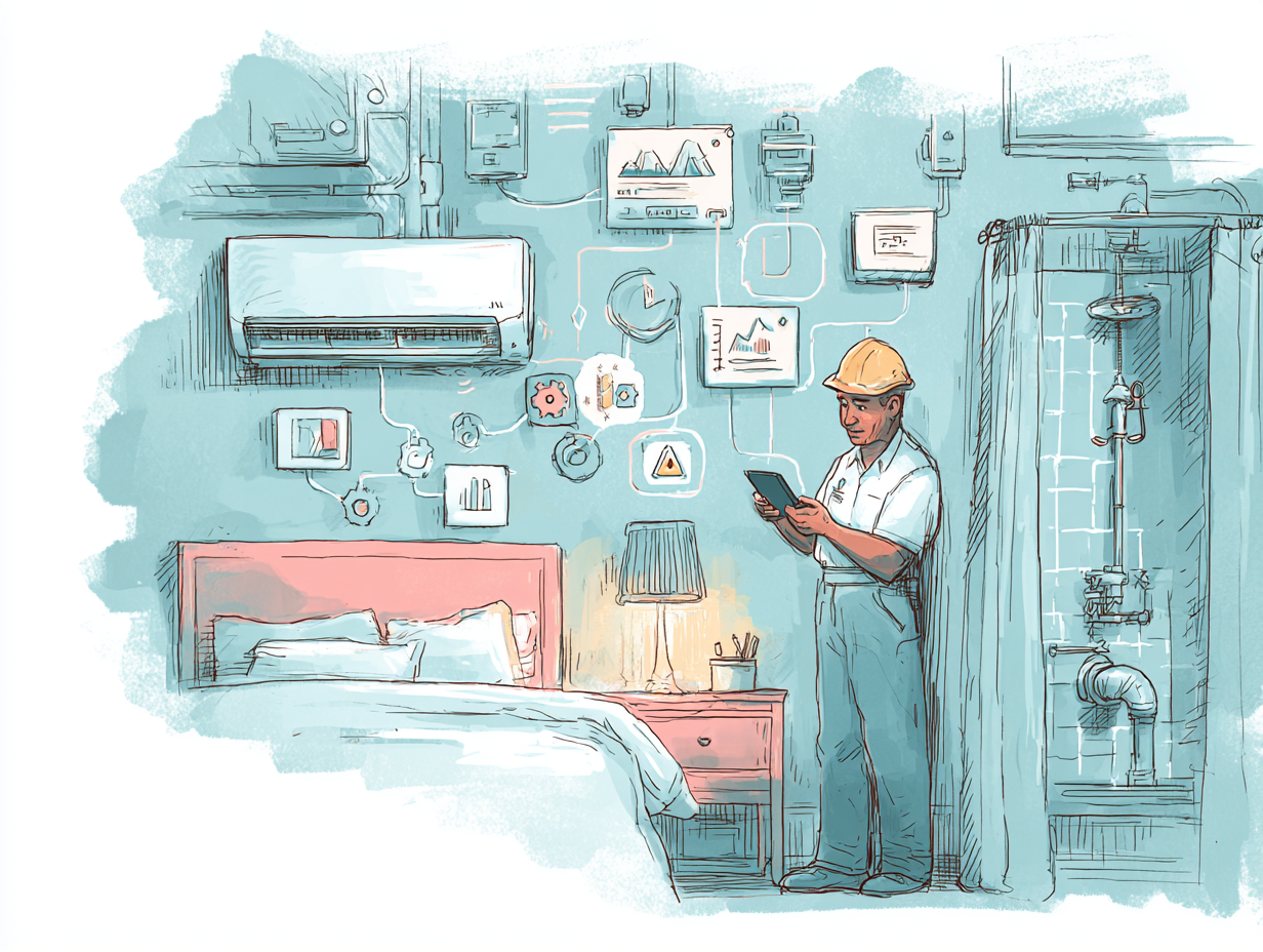 10 of the Best AI Applications in Hospitality - SentiSight.ai a person installing smart room control in hospitality sector