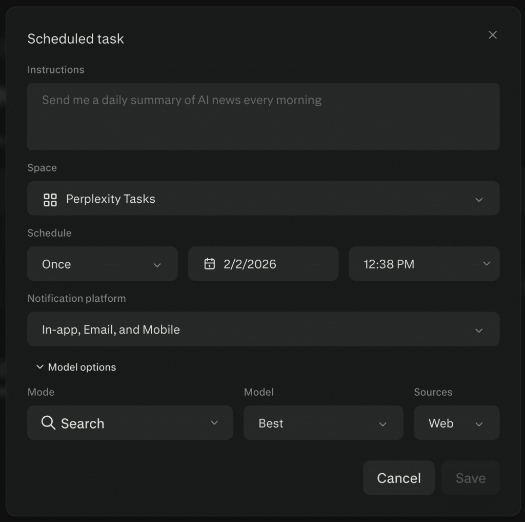 Use Perplexity Computer for These 5 Key Tasks - SentiSight.ai Entering prompt details in Perplexity computer.
