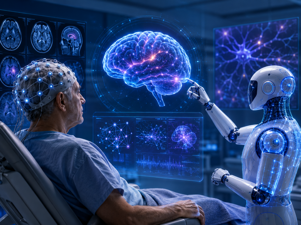 The Treatment of Neurological Conditions Using AI - SentiSight.ai Treatment of neurological conditions using AI - artistic impression. Image credit: Alius Noreika / AI