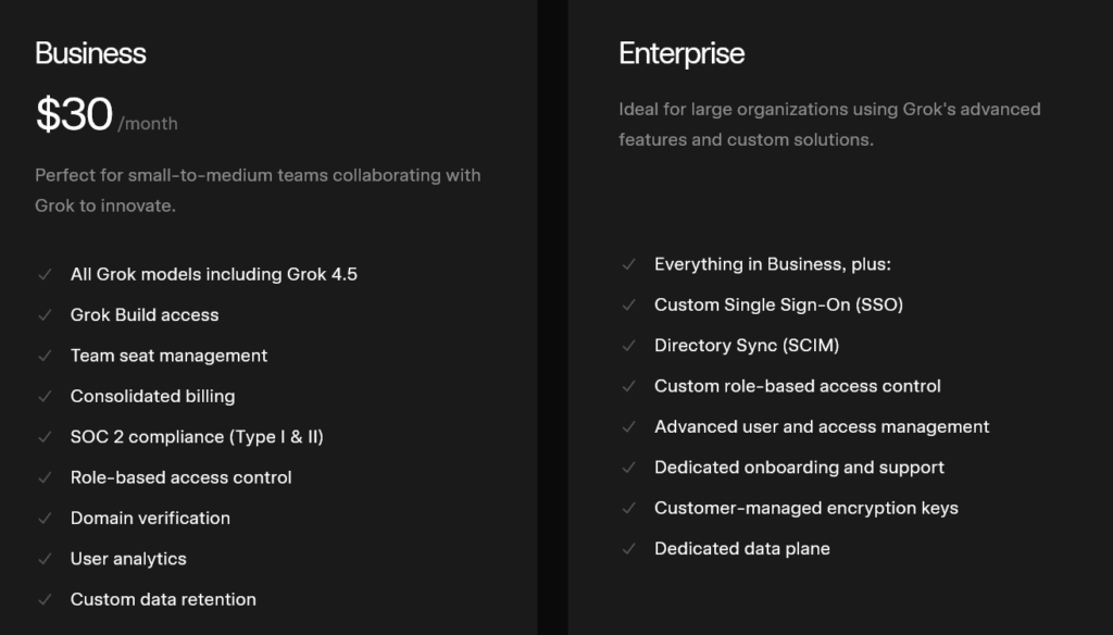 Grok 4.5 pricing tiers – for business teams.