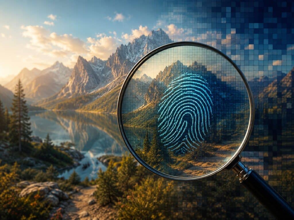 Are Any Other Generative AI Models Adding a Hidden Watermark to Generated Content? - SentiSight.ai A hidden watermark in an AI-generated content, artistic impression. Image credit: Alius Noreika / AI