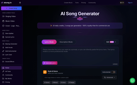 Top 5 AI Music Tools for Fast Creator Song Concepts - SentiSight.ai Product view: AISong