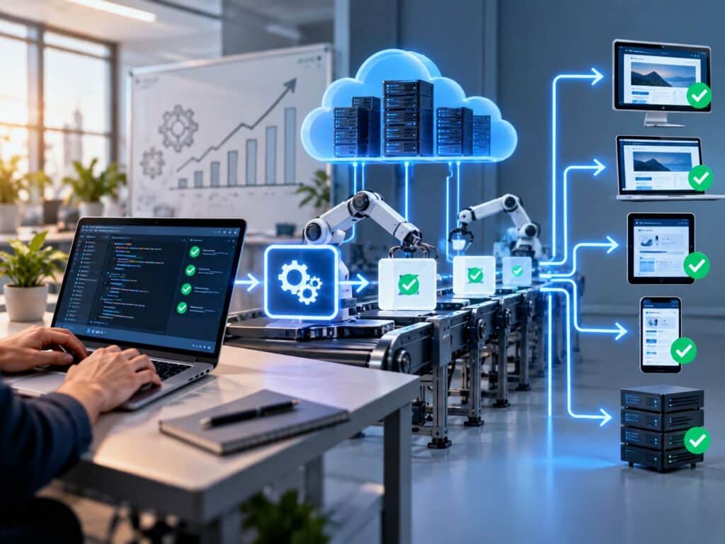 How to Build a Scalable Test Automation Strategy - SentiSight.ai Automated testing lab - artistic impression. Image source: Alius Noreika / AI