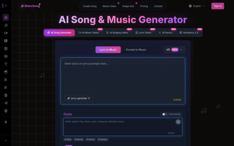 Top 5 AI Music Tools for Fast Creator Song Concepts - SentiSight.ai Product view: MakeSong